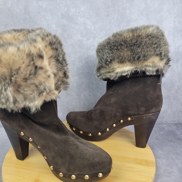 Michael Kors Brown Parker Faux Fur Leather high heels Booties Size 9M - Picture 13 of 14